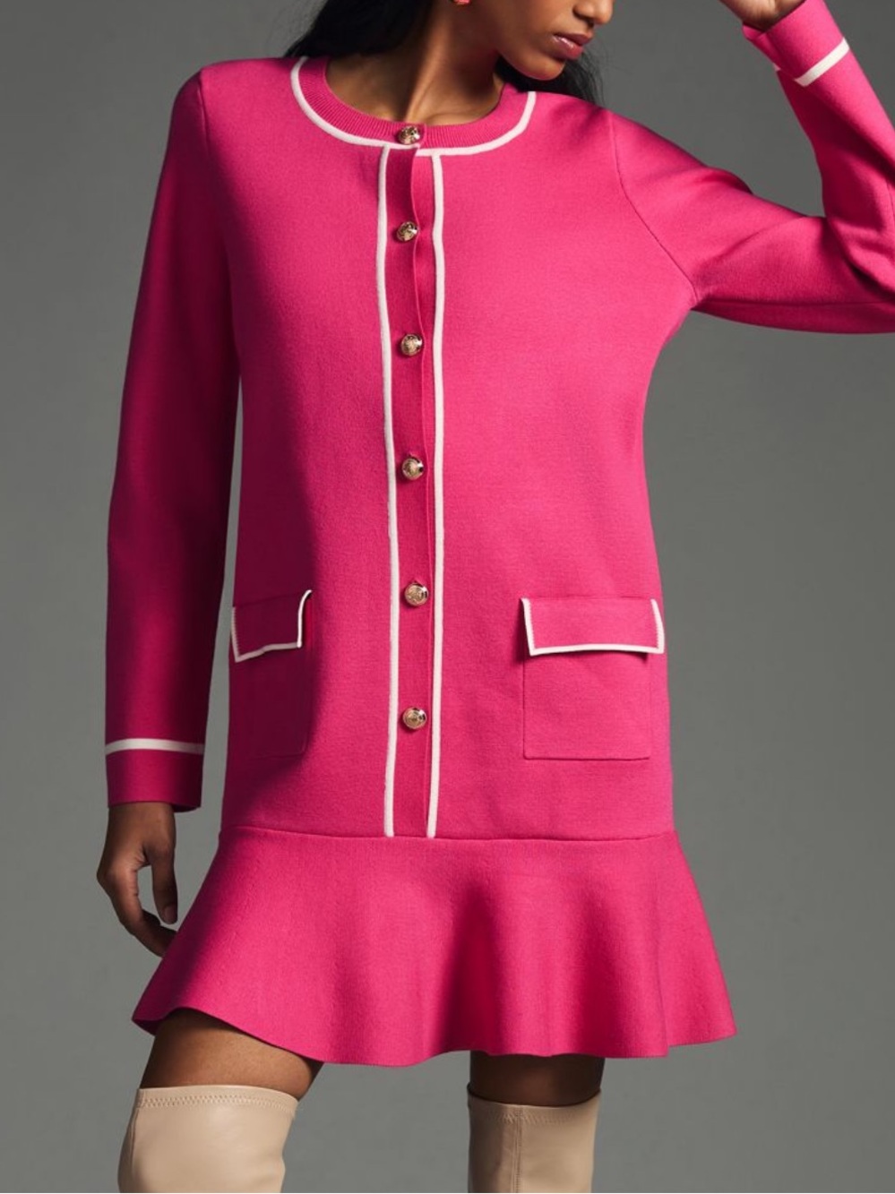 NWT Anthropologie Small Endless Rose Hot Pink Long Sleeve Preppy Mini Dress